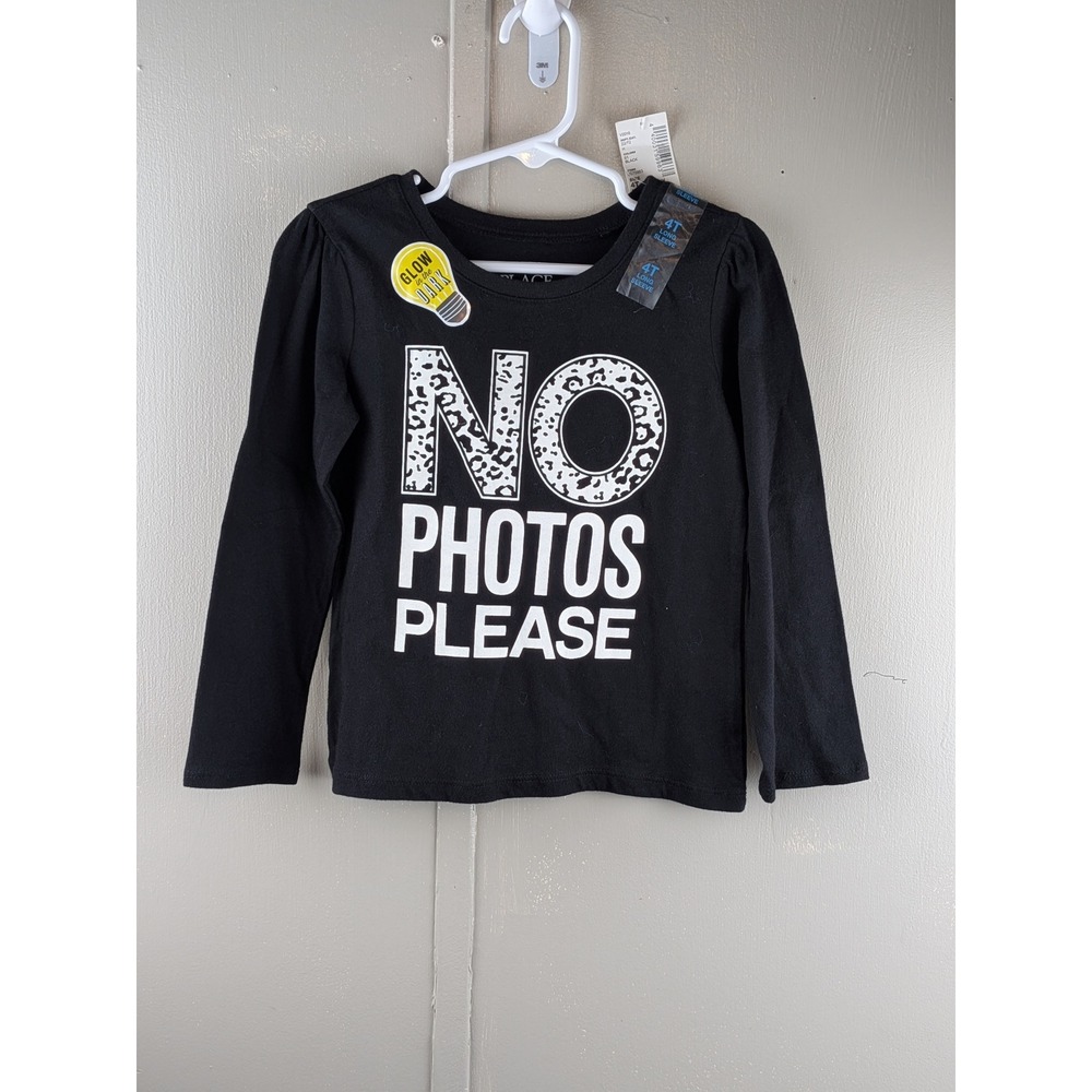 The Childrens Place Girls Black No Photos Please Glow In The Dark Shirt 4T NWT